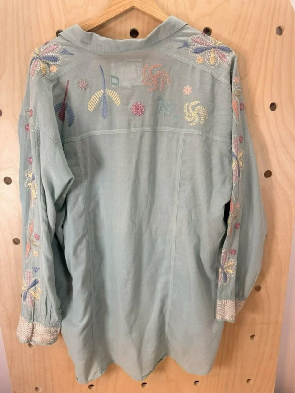 $205 Johnny Was Biya Cosimia Boho Chic Floral Jungle Button Down Mint Top XL - Picture 12 of 15
